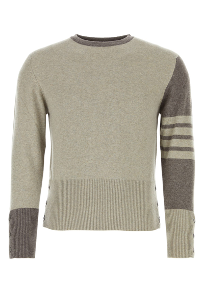 Thom Browne Striped Knitted Crewneck Jumper In Beige