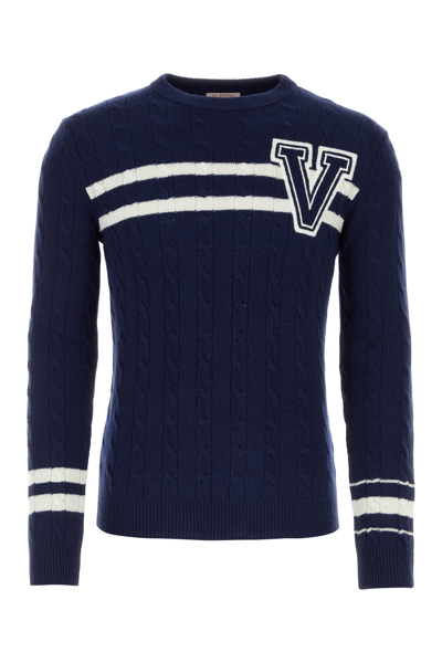 Valentino Wool Pullover With Logo In Blue