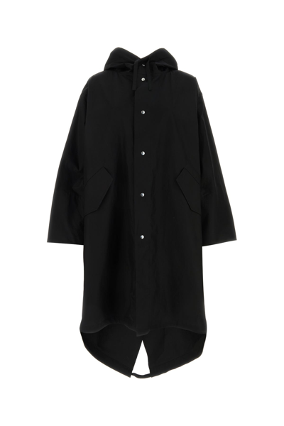 Jil Sander Logo Print Drawstring Coat In Black