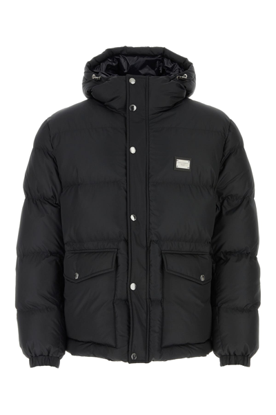 Dolce & Gabbana Black Down Jacket  With Patch Pockets At The Front In Polyester Man