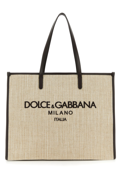 Dolce & Gabbana Shopping Bag In Canvas In Beige