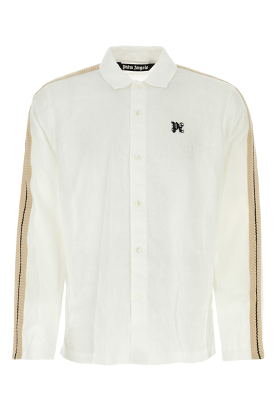 Palm Angels Pa Monogram-print Linen Shirt In White