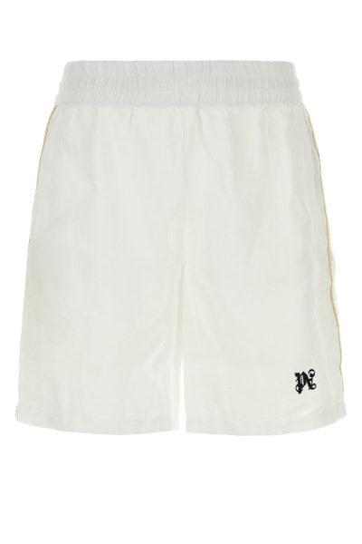 Palm Angels Pa Monogram-print Linen Track Shorts In White