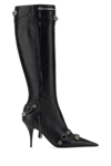 Balenciaga Cagole White Pointed High-boots With Studs And Buckles In Leather Woman In Black