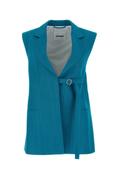 Jil Sander Viscose Blend Vest With Collar And Front Pockets In Green