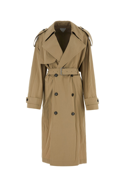 Bottega Veneta Double Breasted Long Trench Coat In Beige O Tan