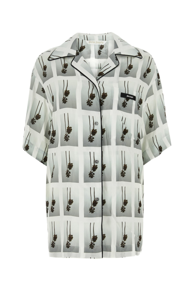 Palm Angels Mirage Palm-tree Print Bowling Shirt In White