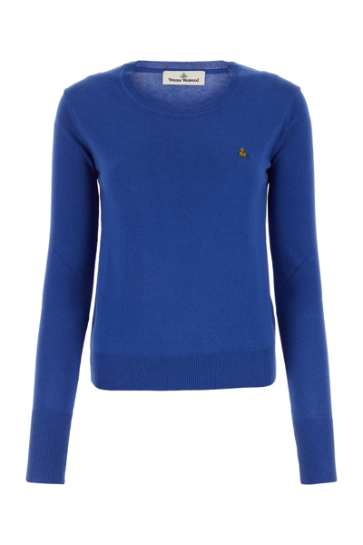 Vivienne Westwood Orb-embroidered Cotton-cashmere Jumper In Blue