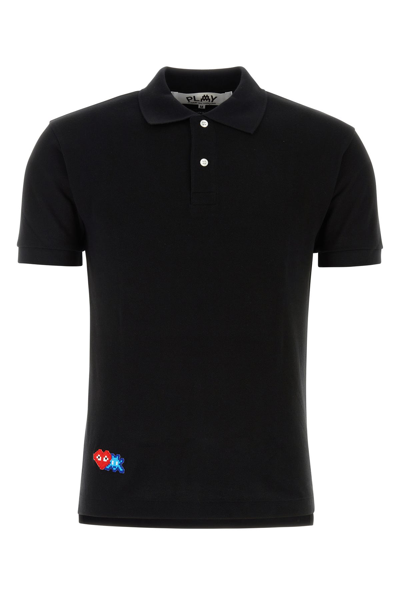 Comme Des Garçons Play Polo Shirt With Graphic Embroidery In Black