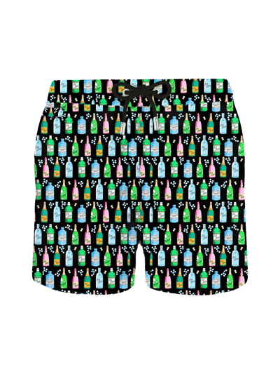 Mc2 Saint Barth Men`s Swim Shorts In Lightweight Fabric With Champagne Print In Multicolour