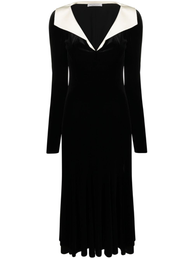 Philosophy Di Lorenzo Serafini Long-sleeve Velvet Midi Dress In Black