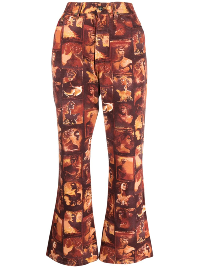 Pre-owned Jean Paul Gaultier 1990s Sculpture-print Flared Cropped Trousers In Red