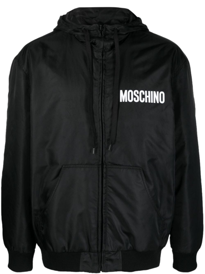 Moschino Teddy Bear Padded Hooded Jacket In Black