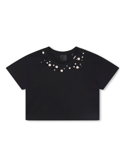 Givenchy Kids' Bead-embellished Cotton T-shirt In Black