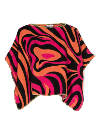 Pucci Junior Kids' Abstract-pattern Virgin Wool Poncho In Pink