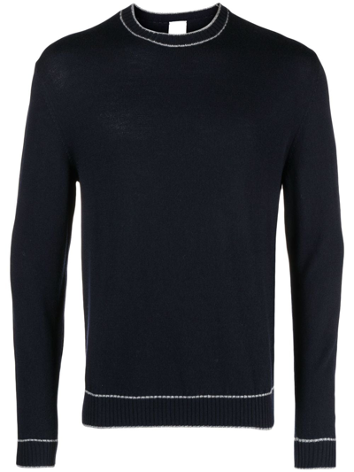 Eleventy Stripe-detail Wool Sweatshirt In Blue