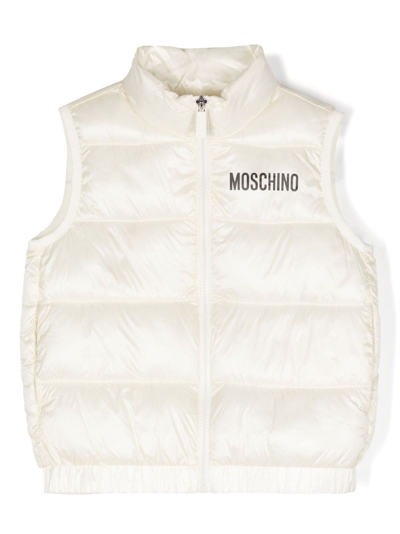 Moschino Kids' Teddy Bear Zip-up Gilet In White