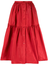 Patou Button-up Tiered Midi Skirt In Red
