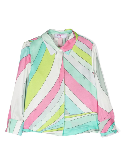 Pucci Junior Kids' Abstract-pattern Silk Shirt In Green