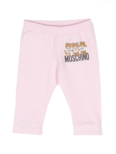 Moschino Babies' Teddy Bear Cotton Leggings In Pink