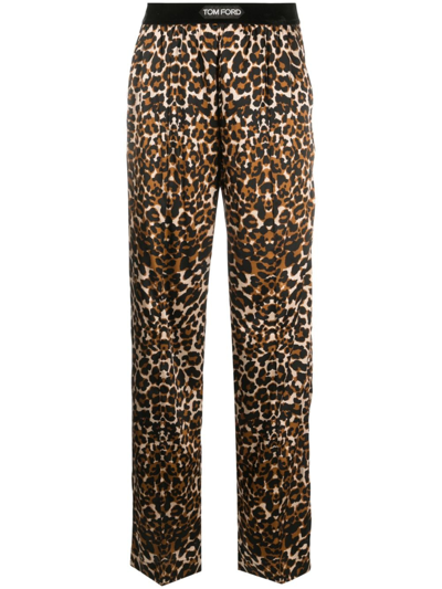 Tom Ford Leopard-print Straight-leg Trousers In Black
