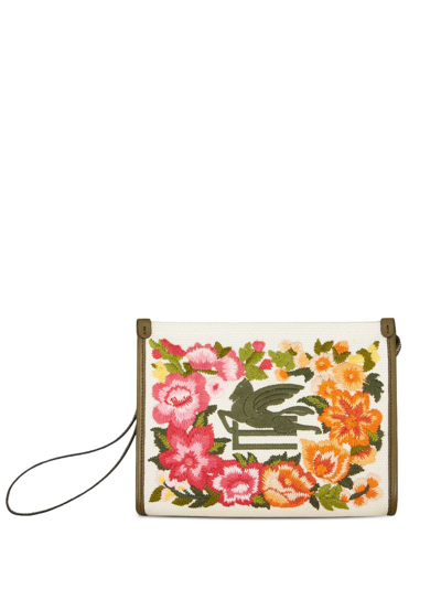 Etro Logo-embroidered Floral-print Beauty Case In White