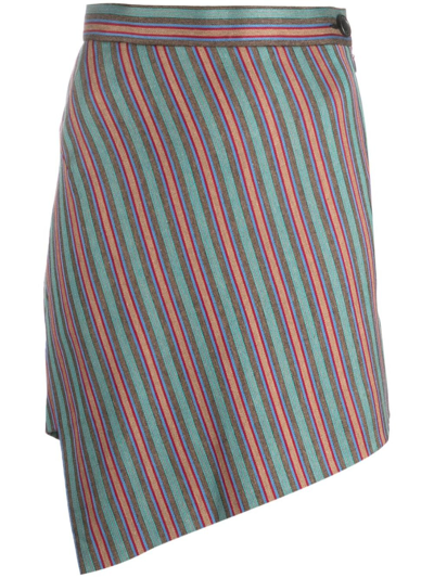 Pre-owned Vivienne Westwood 2010 Striped Asymmetric Miniskirt In Green