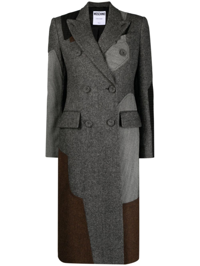 Moschino Patchwork-design Wool Coat In Multi