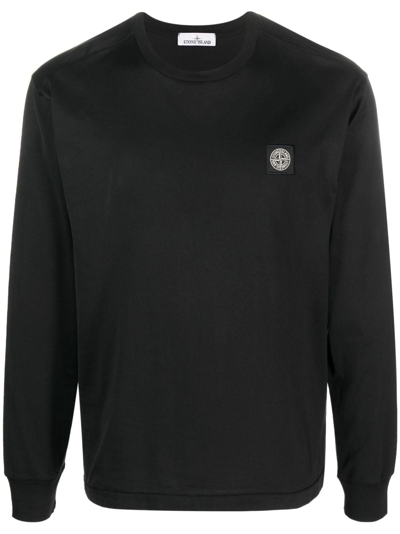 Stone Island Compass-patch Long-sleeve T-shirt In Black