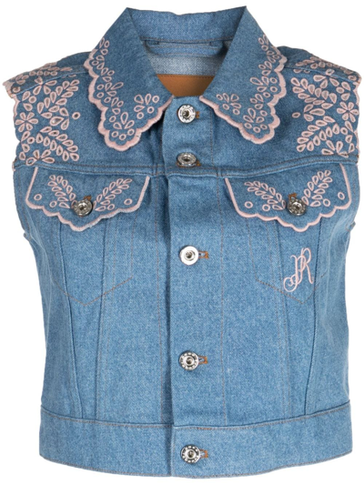 Rabanne Eyelet-embroidered Denim Vest In Blue