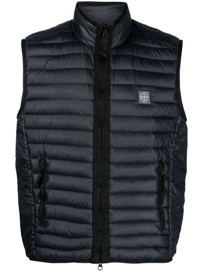 Stone Island Logo Patch Puffer Vest In Blue