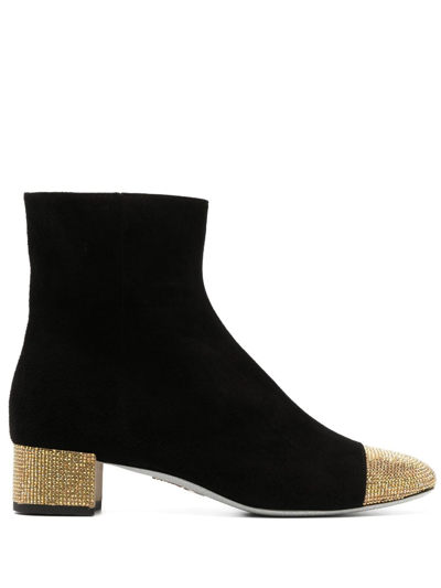 René Caovilla 40mm Rhinestone-embellished Suede Boots In Black