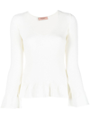 TWINSET RUFFLED-TRIM RIBBED-KNIT TOP