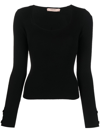 TWINSET SCOOP-NECK RIBBED-KNIT TOP