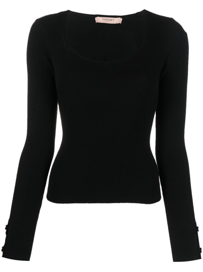 Twinset Scoop-neck Ribbed-knit Top In Black  