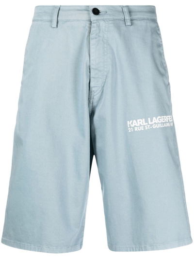 Karl Lagerfeld Logo-print Cotton Bermuda Shorts In Blue