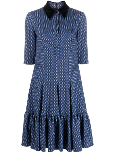Talbot Runhof Patterned-jacquard Ruffle Mini Dress In Blue