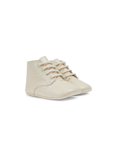 Gucci Babies' Interlocking G Lace-up Leather Boots In Neutrals