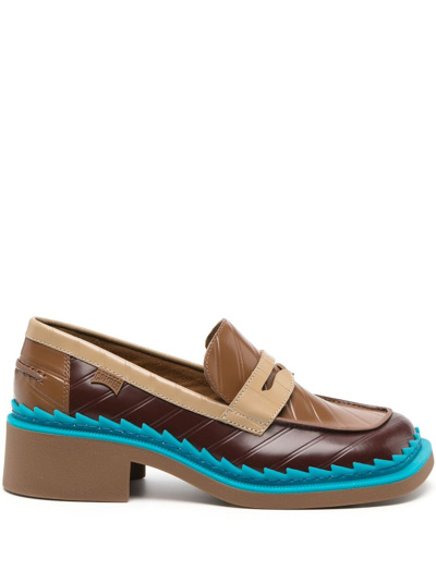 Camper Twins Mismatched Penny Loafers In Burgundy,beige,brown