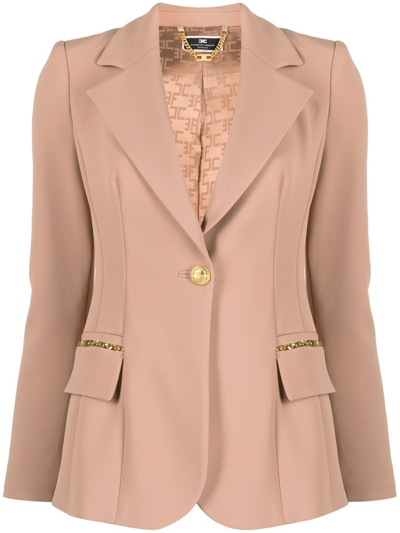 Elisabetta Franchi Double Stretch Crepe Single-breasted Jacket In Pink