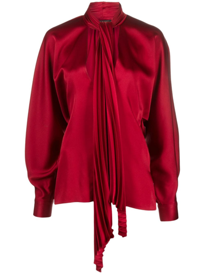 Del Core Satin-finish Puff-sleeve Blouse In Red