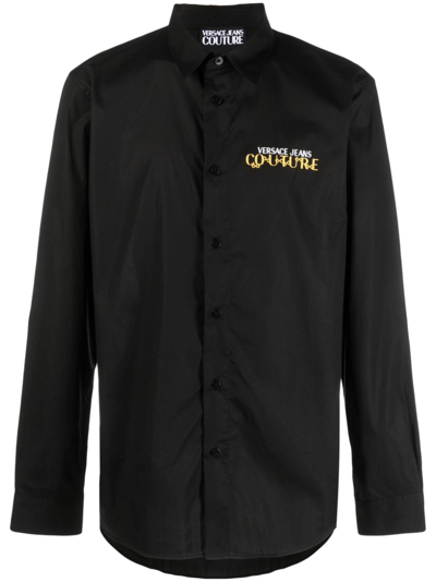 Versace Jeans Couture Logo-print Cotton Shirt In Black