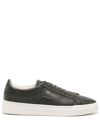 SANTONI LOGO-PRINT CONTRASTING-SOLE LEATHER SNEAKERS