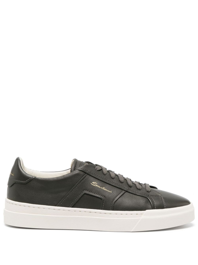 Santoni Logo-print Contrasting-sole Leather Sneakers In Green