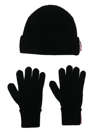 Dsquared2 Set-of-two Wool Beanie In Black