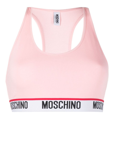 Moschino Logo-tape Sports Bra In Pink