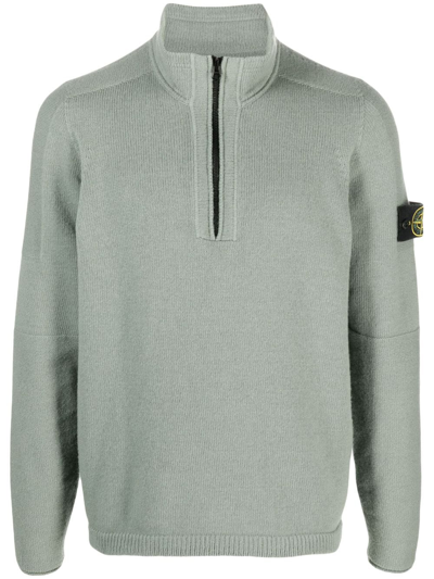 Stone Island Compass-patch Knitted Half-zip Jumper In Green