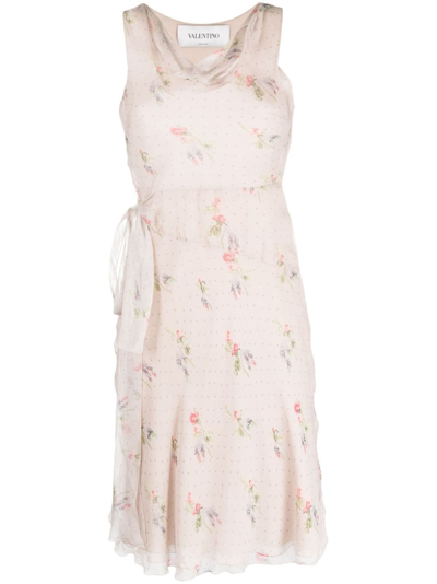 Pre-owned Valentino 2000s Floral Print Silk Dress In Pink