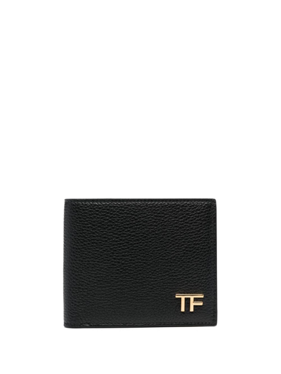 Tom Ford Logo-plaque Pebbled Leather Wallet In Black
