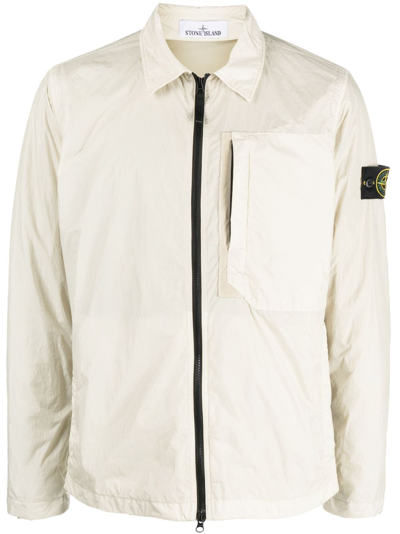 Stone Island Compass-patch Lightweight Zip-up Jacket In Neutrals